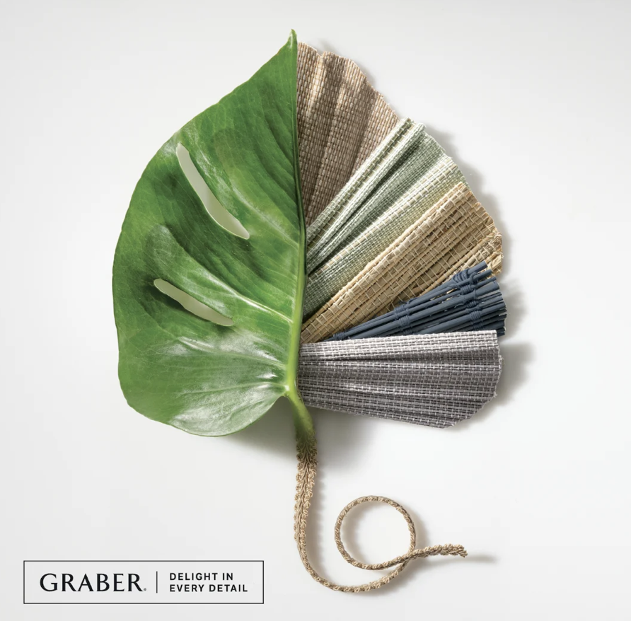 Graber fabric swatches blending into a leaf — delight in every detail