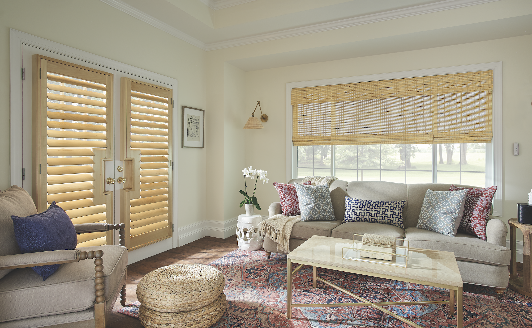 Bamboo woven shade in a living room