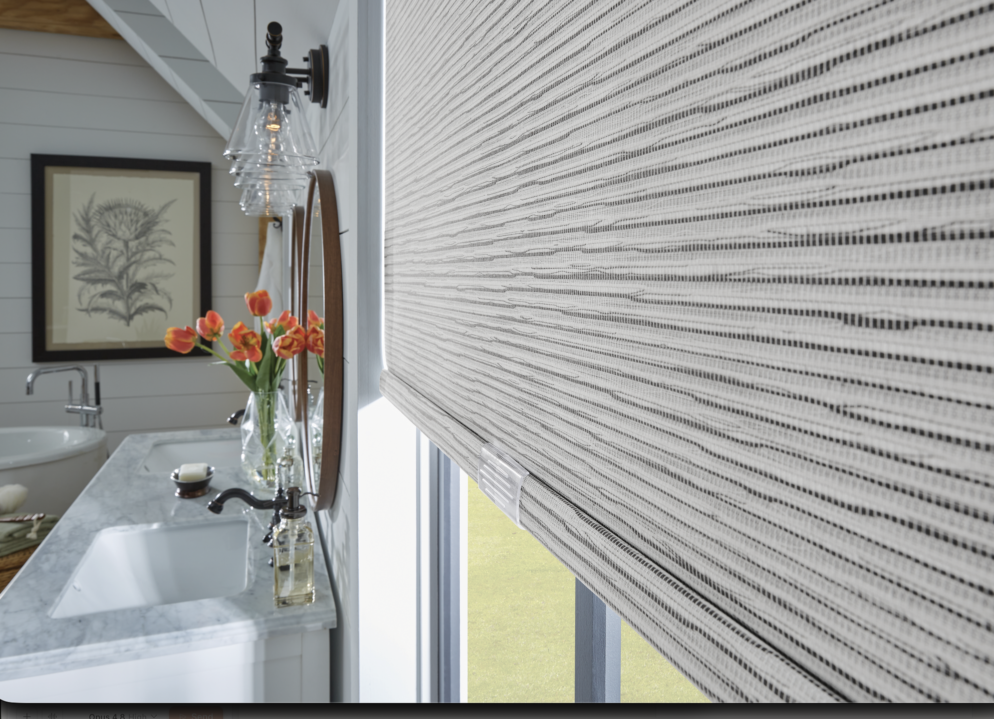 Textured roller shade, close detail