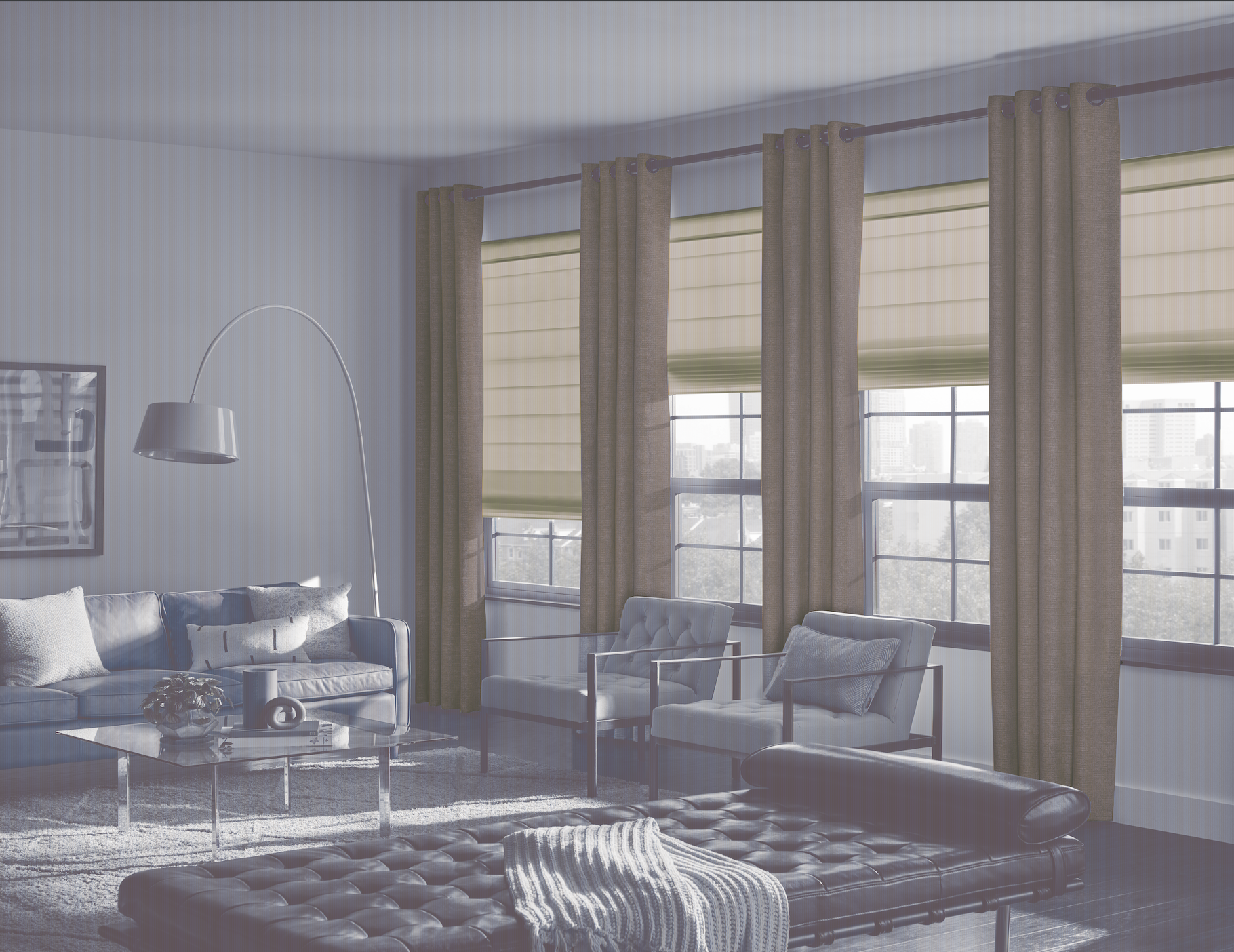 Roman shades over a dining area