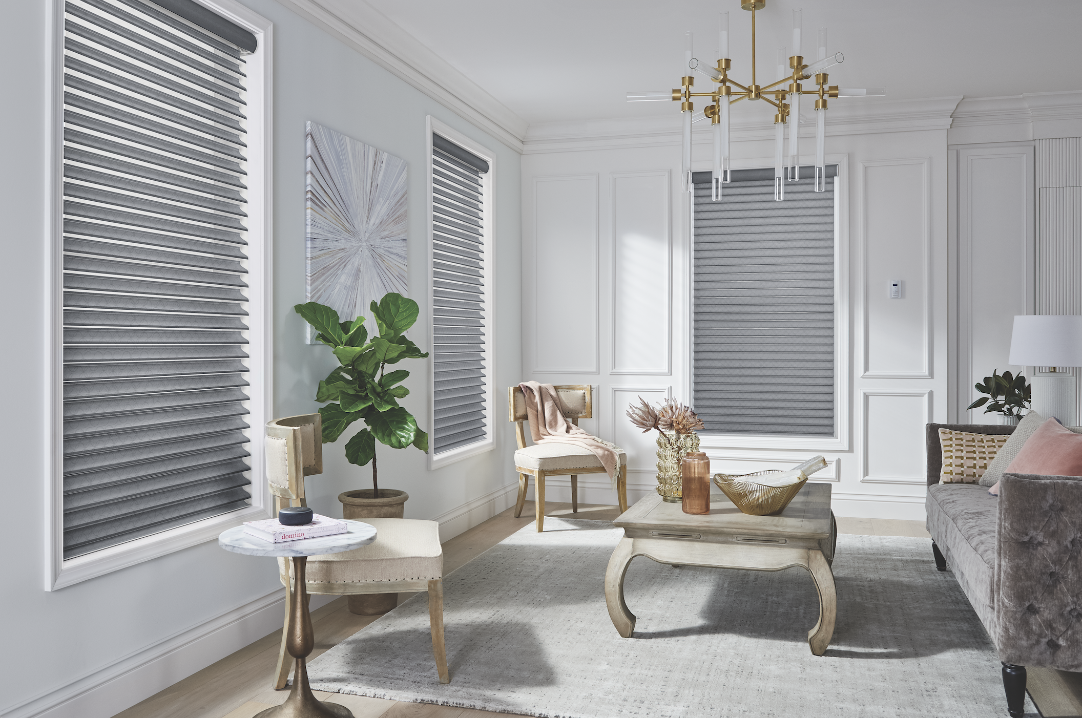 Gray sheer shades in an elegant living room